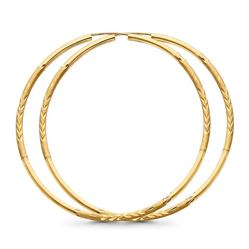 14K Yellow Gold Diamond Cut 2mm Snap Endless Closure Hoop Earrings Wholesale